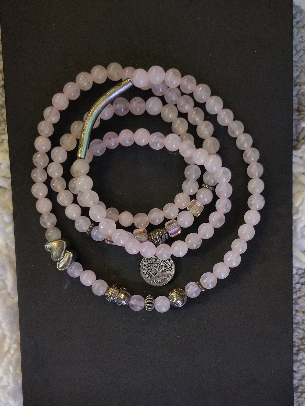 Rose Quartz Beaded Stretch Bracelet Set - Pink